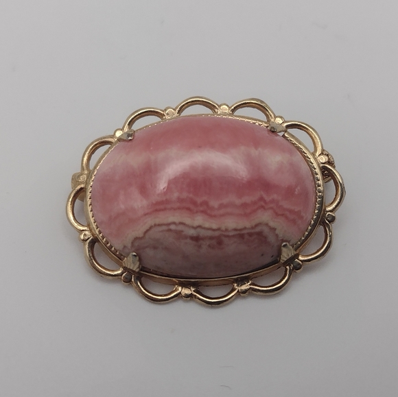 Vtg. '40s Rhodochrosite Brooch and Earrings Set - Picture 3 of 9